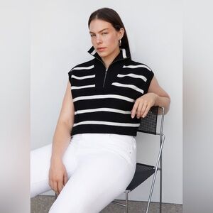 NWT MANGO Striped vest with zipper, in 🦓 black/cream stripe 🦓, size medium